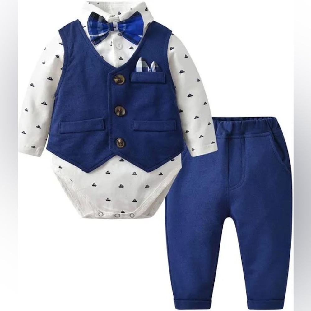 Sz 73- 9-12 mths Kanodan 3Pieces Baby Boy Long Sleeve Waistcoat Gentleman Suit
